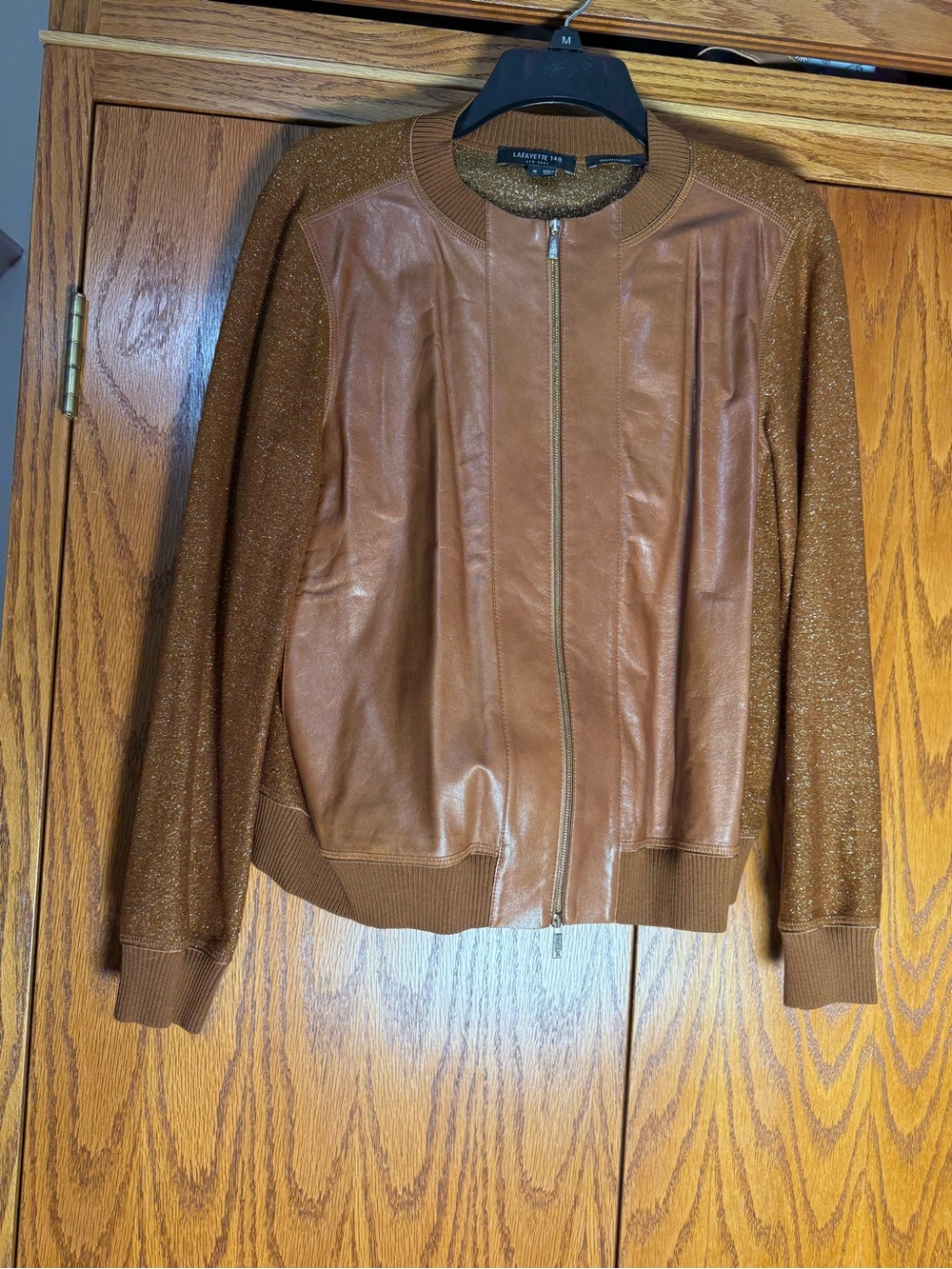 Lafayette 148 New York Cognac Leather-Panel Bomber Jacket